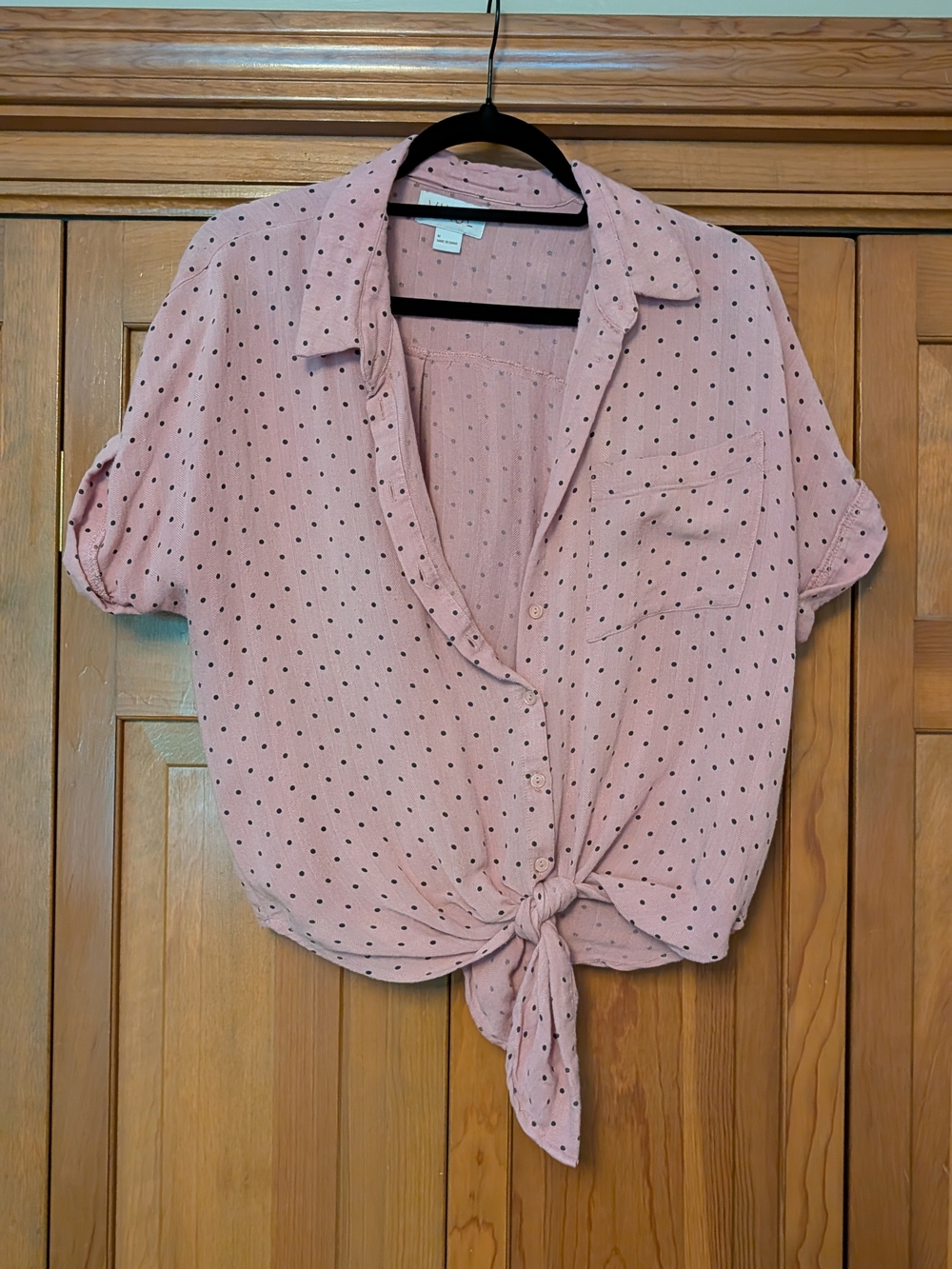 Light Pink Polka Dot Tie-Front Blouse